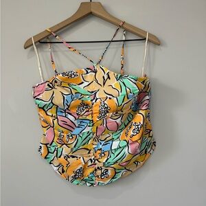 Soft Sport NWOT tropical colorful rushed front shirred back crop top size 3X